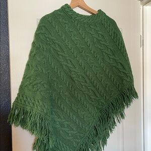 Green Cable Knit Poncho